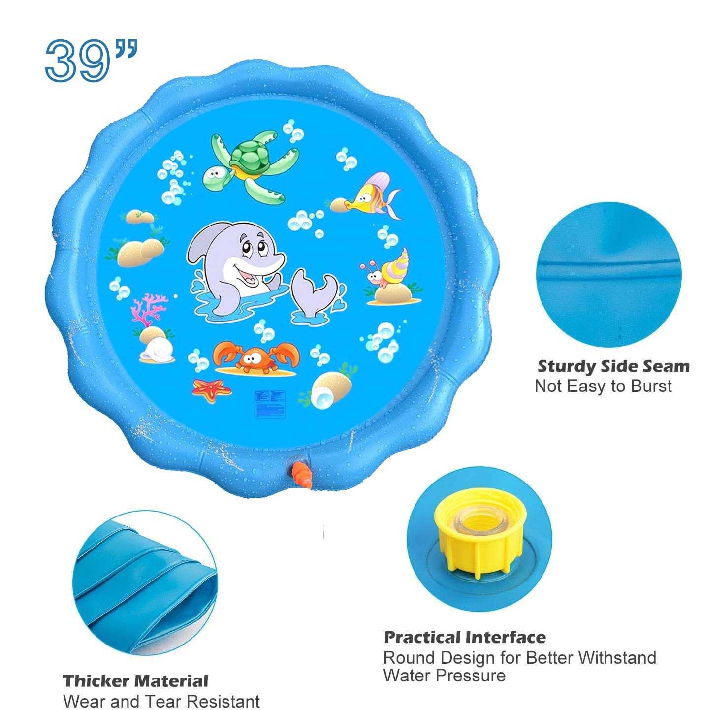 39" Inflatable Splash Pad for Babies, Toddlers and Kids, Sprinkler Mat