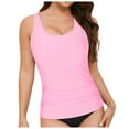 thumbnail image 5 of Hauetro Women's Tankini Top Only Tummy Control Swimsuit Top Ruched Swim Top Without Bottom（Pink,XL）, 5 of 9