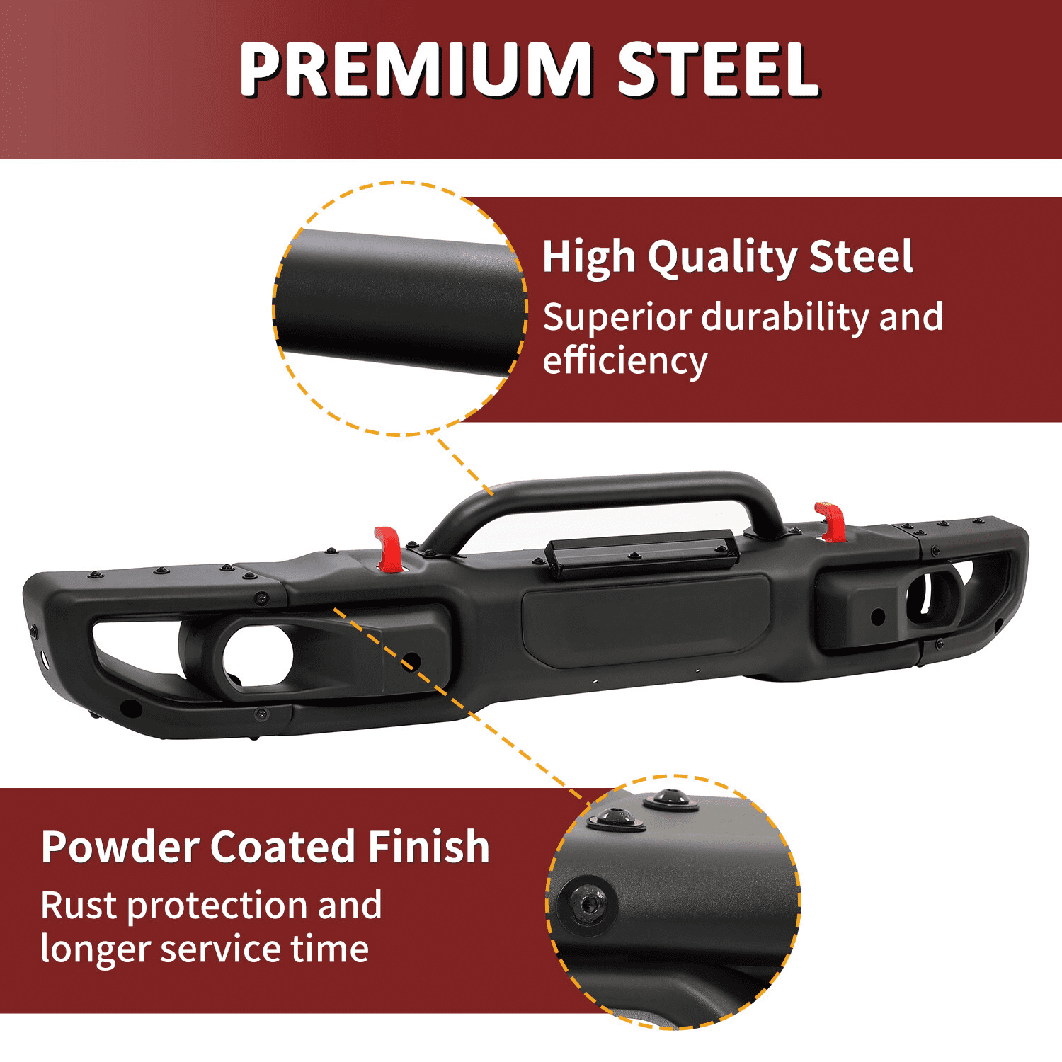 Titans Motors Front Bumper for Jeep Wrangler JK Rubicon 2007–2018 10th Anniversary Style Black Steel Front Bumper