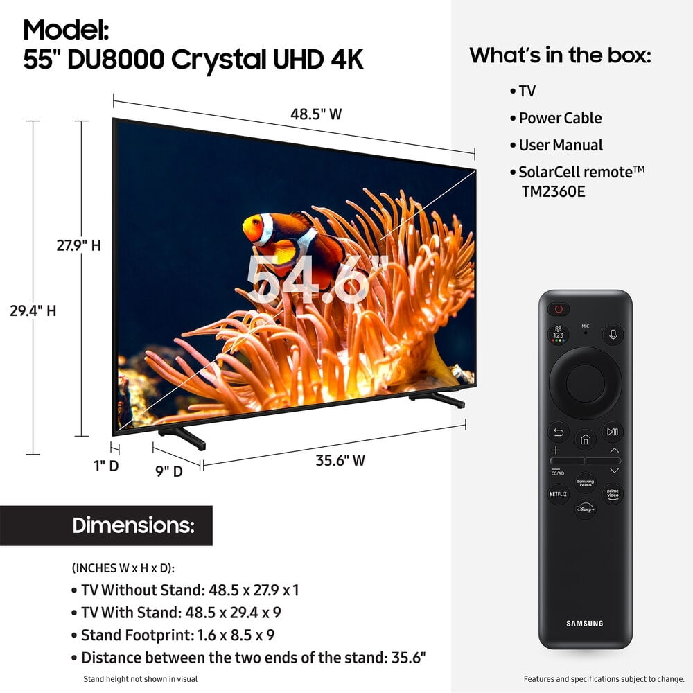 Restored Samsung DU8000 Series 55" 4K HDR Smart LED TV UN55DU8000FXZA (Refurbished)