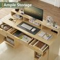 thumbnail image 5 of Feishominoo 59" Executive Computer Desk with File Cabinets and Storage Drawers, Modern Home Office Writing Desk with Power Outlets and Monitor Stand, Oak, 5 of 10