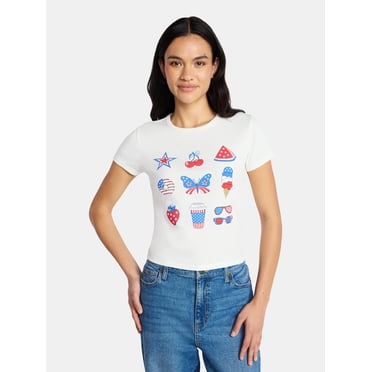 Social Edition Women's American Symbol Graphic Tee with Short Sleeves, Sizes XXS-XXL