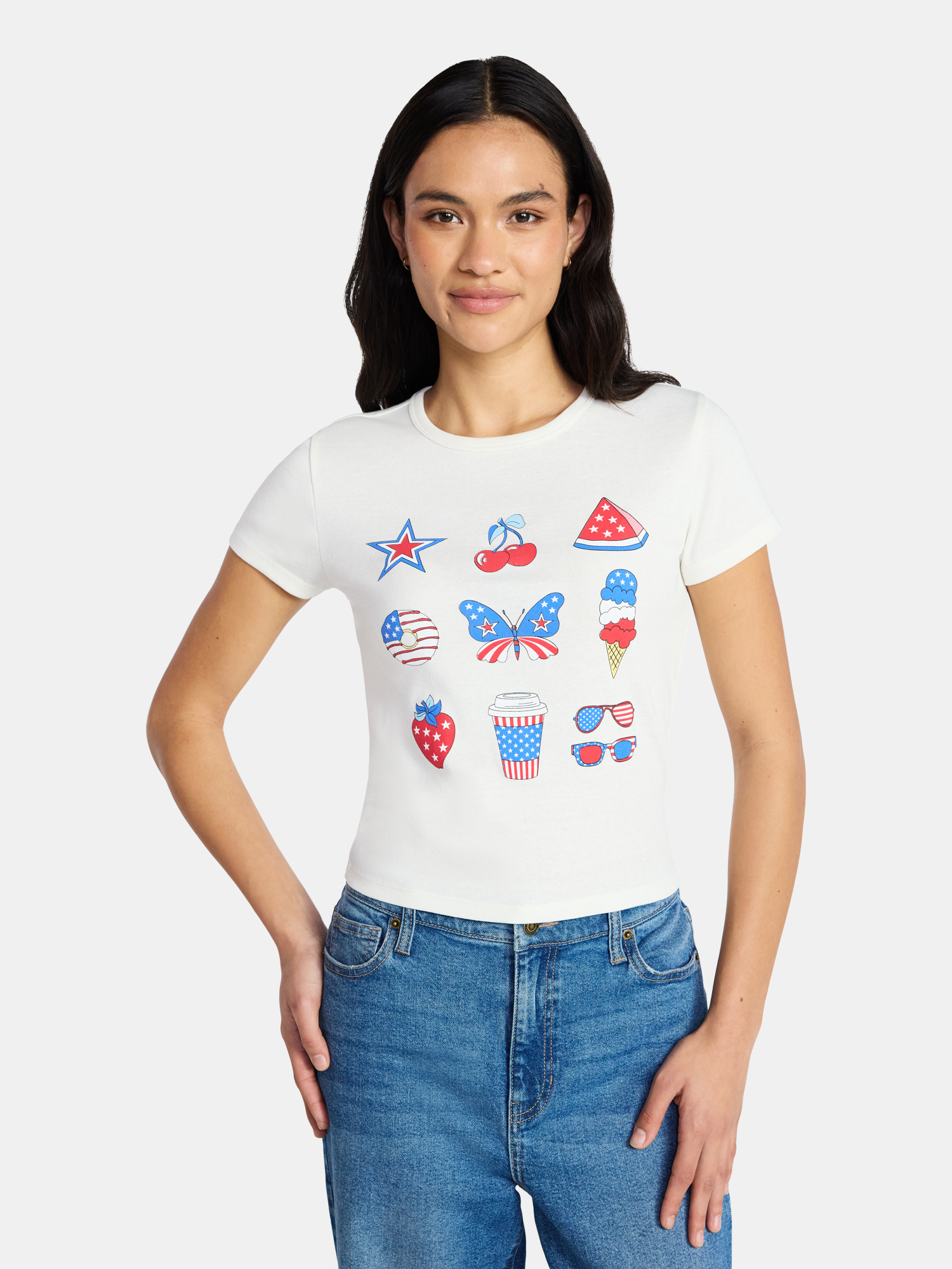 Americana Symbols Women's Graphic Tee with Short Sleeves, Sizes XXS-XXL
