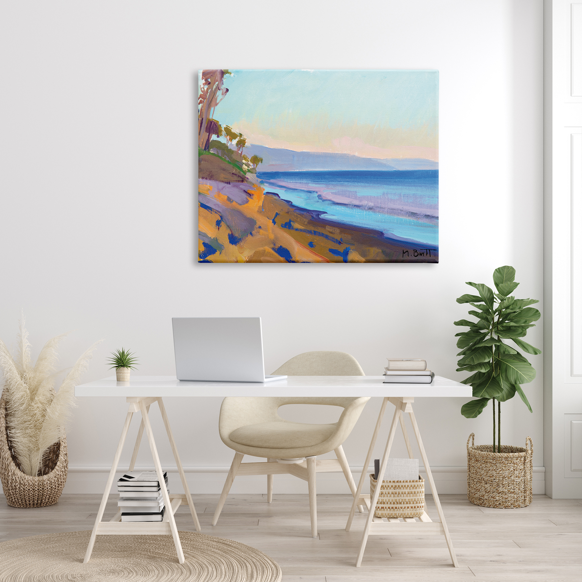 Stupell Industries Tropical Sunrise Beach Scene Purple Blue Waters, 36 x 48, Designed by Marcia Burtt