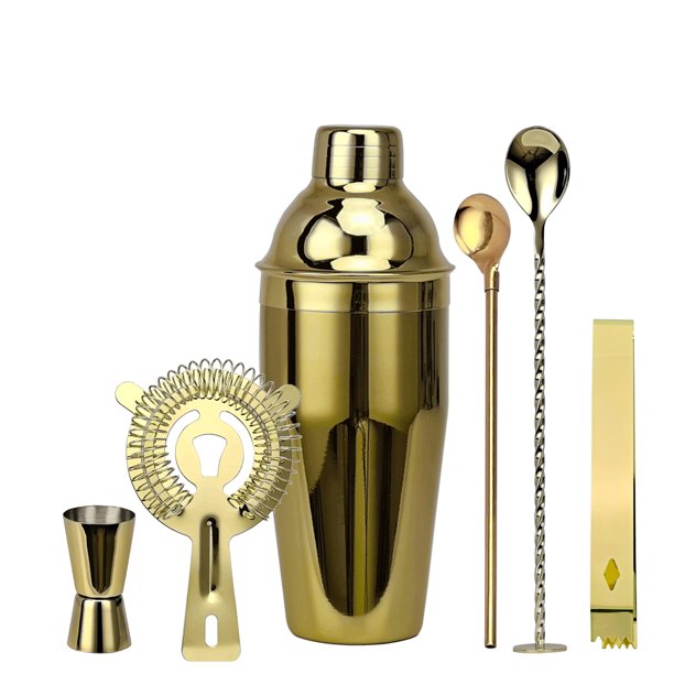Juego de cóctel de barra de 6 piezas, kit de coctelera para hacer bebidas, mezclador de acero inoxid Abanopi Dorado/750ml