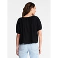 thumbnail image 3 of Time and Tru Women's Linen Blend Blouse with Scalloped Hem, Sizes XS-XXXL, 3 of 5