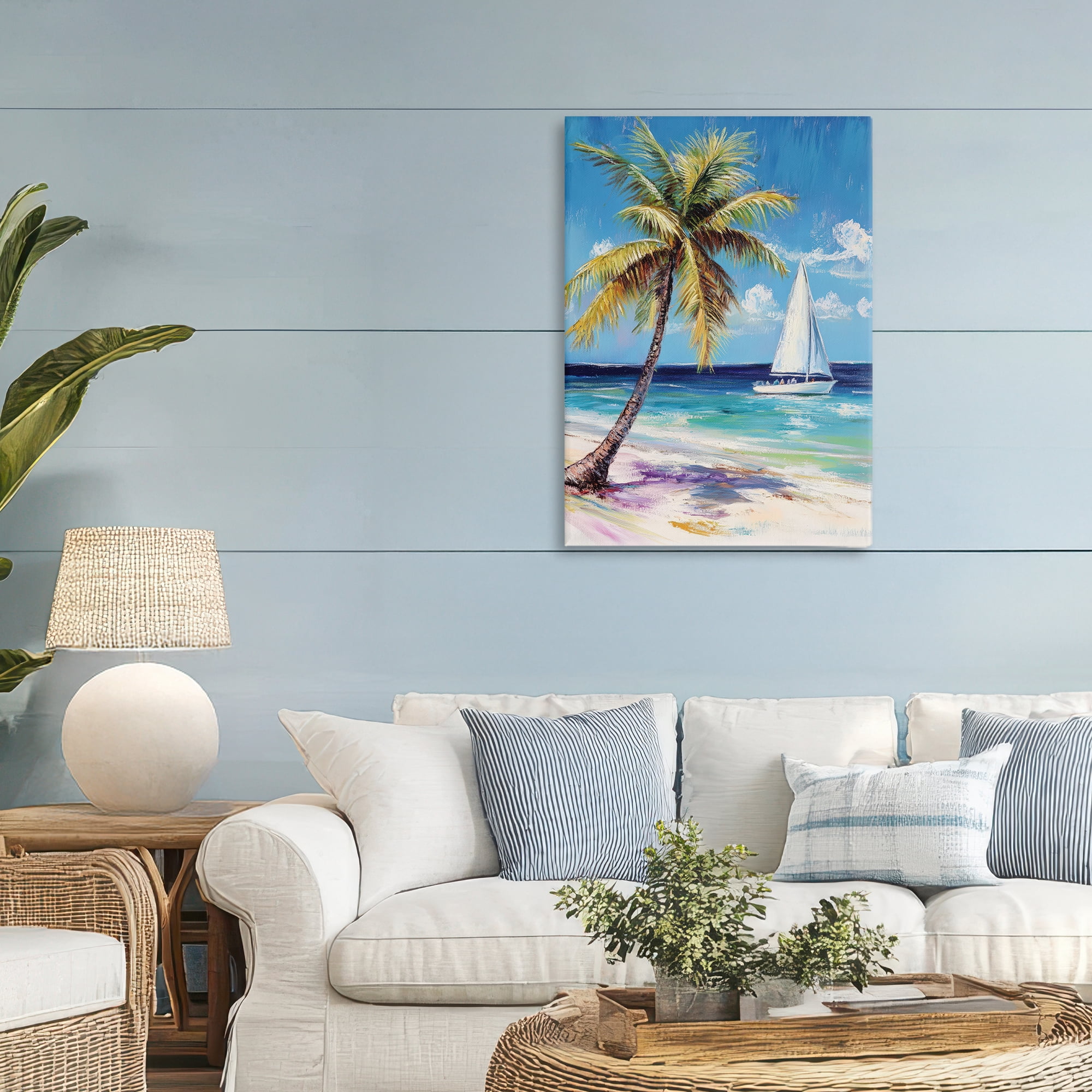 Stupell Industries Sailboat Delight with Palm Tree Canvas Wall Art, design by Petal Prints Design