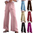 thumbnail image 7 of Qeaghou Wide Leg Trousers Pants for Women High Waisted Straight Leg Pants Solid Summer Casual Beach Pants With Pockets Flash Deals, 7 of 7