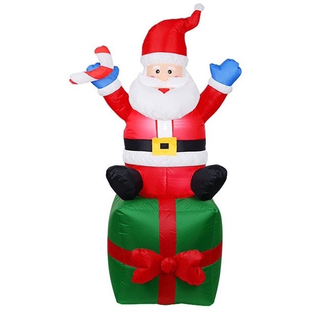 Ourwarm-hombre de jengibre de 8 pies con caja de regalo con sombrero de Papá Noel, luces LED, decoración de patio, inflable navideño marrón de 8 pies de alto