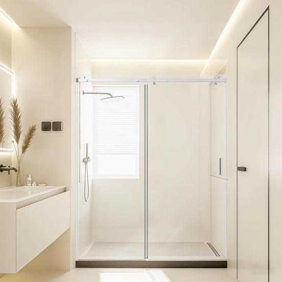 56-60"W x 74"H Frameless Single Sliding Shower Door, 5/16"(8mm) SGCC Tempered Glass, Chrome