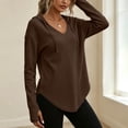 thumbnail image 5 of Tqcoqu Women's Waffle Knit Drawstring Hoodie,V Neck Thumb Hole Long Sleeve Casual Tops,2026 Spring Fall Trendy Clothes,Brown Women's S-XXL, 5 of 9