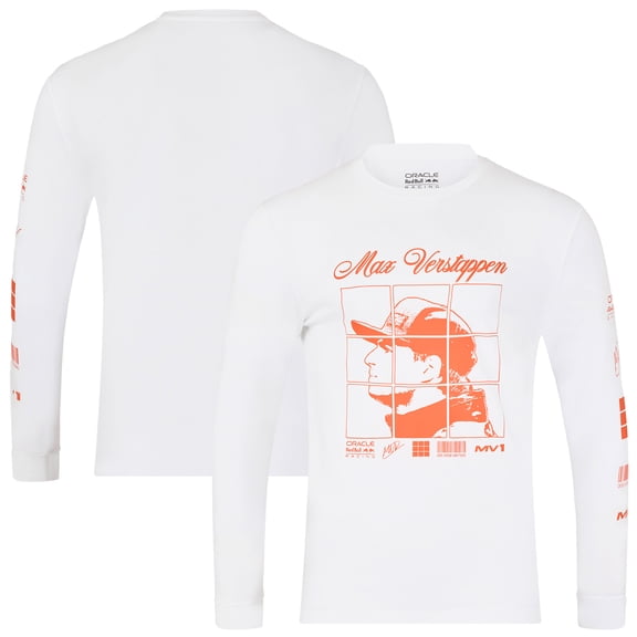 Unisex Max Verstappen White Red Bull Racing Driver Puzzle Long Sleeve T-Shirt