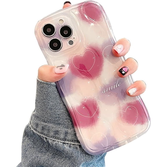 Love Heart Purple Clear Curly Wavy TPU Case for Women Girls Compatible with iPhone Case (iPhone 12 Pro Max)
