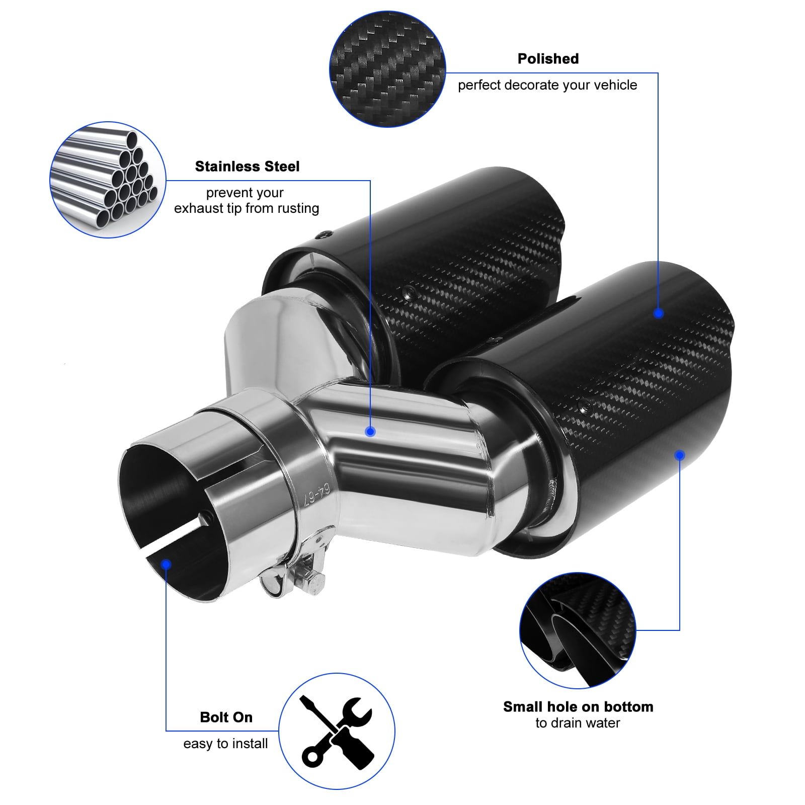 Scarico Luminoso A LED Blu – Terminale Di Scarico Con Bocchetta Diametro Ingresso 35-63 Mm, Uscita 90 Mm