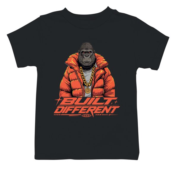 Smartprints Built Different Gorilla Gold Chain Youth T-Shirt Black, Cotton, XS