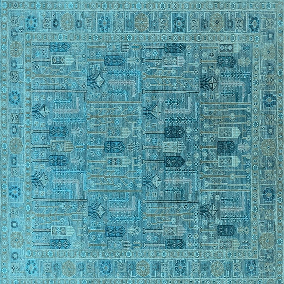 Ahgly Company Indoor Square Oriental Light Blue Industrial Area Rugs, 6' Square