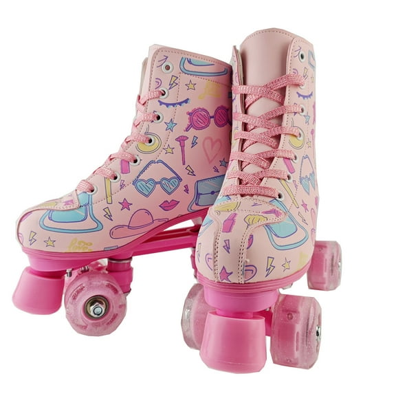 LUOLUO Roller Skates for Women, Girls, Kids,With Light up 4 Wheels,Pink (Women 6.5/Men 5.5)