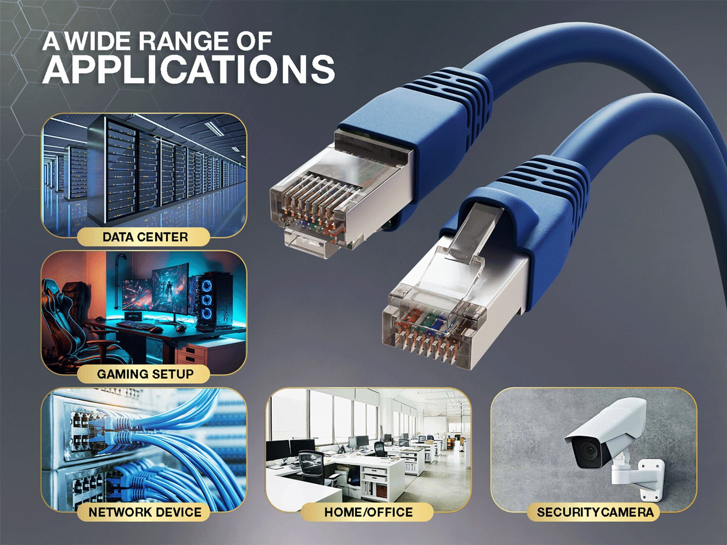 Cable Leader 50ft Cat6a Shielded Ethernet Network Patch Cable STP Snagless 24AWG Bare Copper, Blue