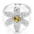 thumbnail image 3 of Gem Stone King 925 Sterling Silver Yellow Citrine Flower Ring for Women By Keren Hanan (1.24 Cttw, Round 4MM, Gemstone Birthstone, Available in Size 5,6,7,8,9), 3 of 5
