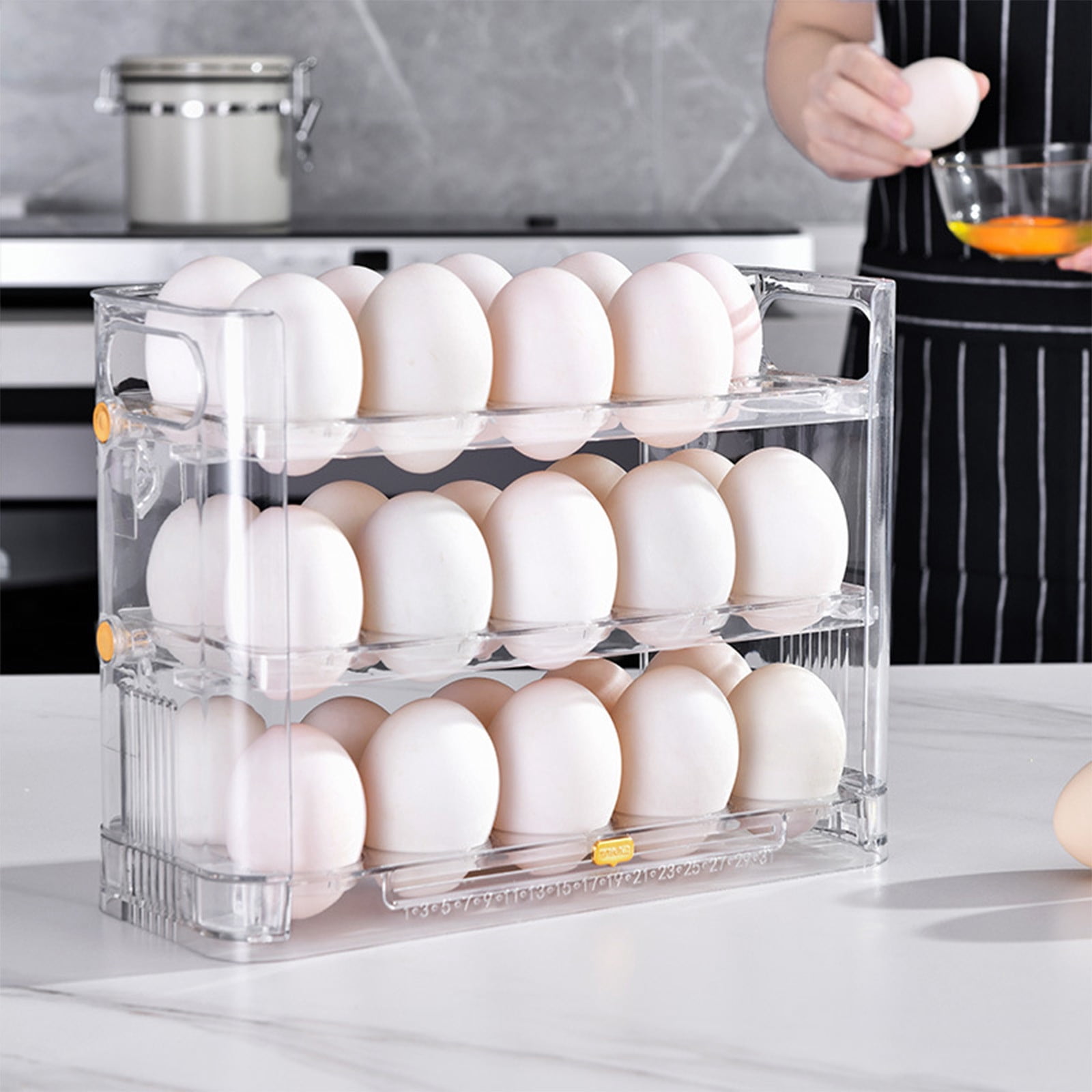 openpig Egg Holder for Fridge, Egg Dispenser for Refrigerator, Countertop, Kitchen, Space-saving Egg Organizer/Storage/Container/Tray, White