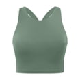 thumbnail image 4 of Womens Cropped Workout Tank Tops with Built in Bras Summer Sleeveless Yoga Tops Padded Racerback Running Gym Athletic Tees Green M, 4 of 4