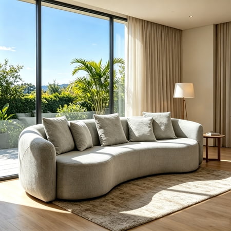 AUU Oversized Gray Chenille Compressed Sofa – Includes 5 Throw Pillows for Living Room
