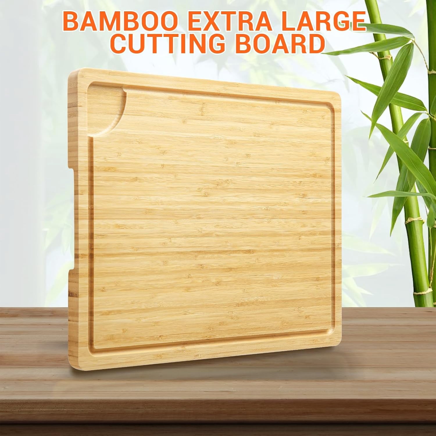 Twister.CK Large Cutting Board for Kitchen, 20 x 14 Inch Bamboo Wood Butcher Chooping Board with Juice Groove, Reversible Cheese Board Charcuterie Serving Tray