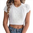 thumbnail image 3 of Camiseta Corta de Punto para Mujer, Corta, Cuello Redondo, Corte Ajustado, Color Liso, Elástica, para Verano. S, 3 of 10