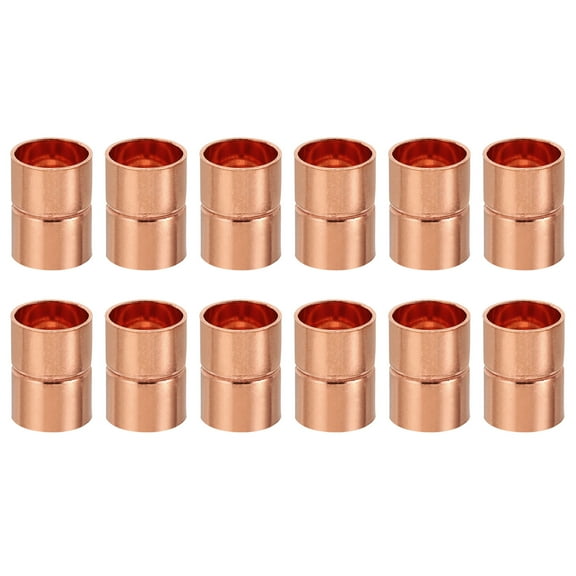 Uxcell 1/2 Inch ID Copper Coupling Fittings, 12 Pcs Rolled Tube Stop Straight Pipe Fitting Welding Joint for HVAC