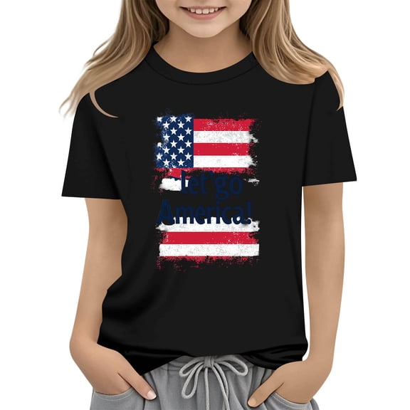 Girls 4th of July Shirt Patriotic American Flag Tee Kids 250 Years Independence Day Top (Black, 3-4 Years),Size 9-10 T