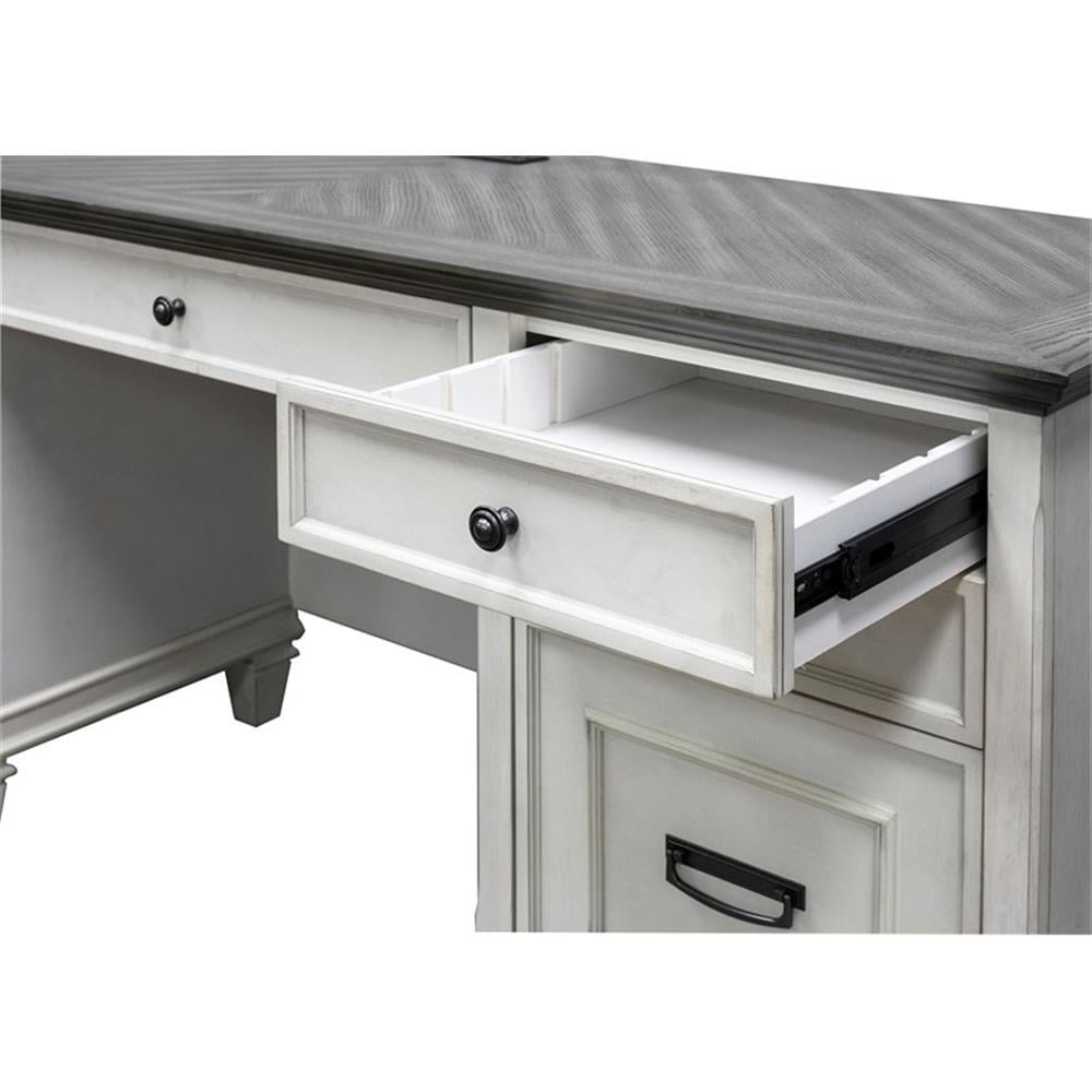 Pemberly Row Contemporary White Wood Double Pedestal Desk Executive Desk