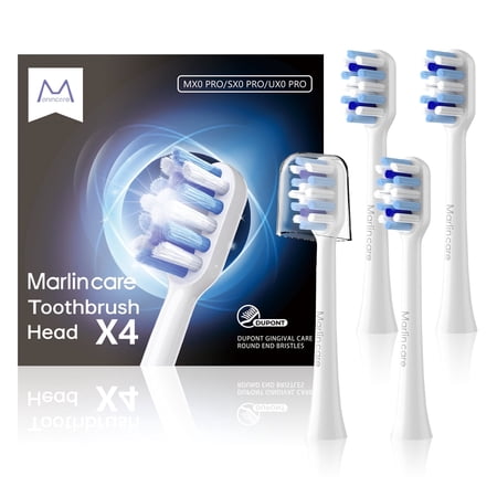 Marlincare Sonic Electric Toothbrush Replacement Heads (4-Pack) - W & C Shaped Bristles for Deep Cleaning 12X Plaque Removal Compatible with Marlincare M10PRO&U10PRO - White