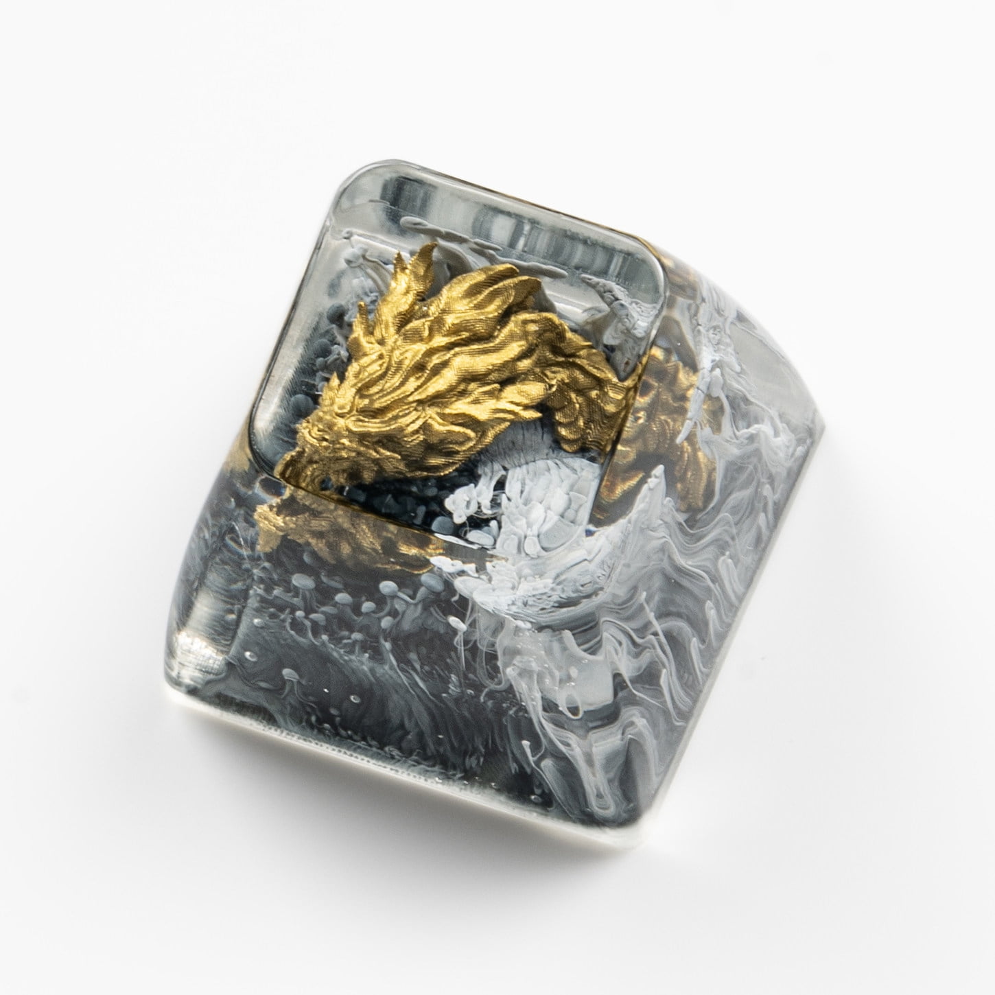 Dragon Artisan Keycaps for Mechanical Keyboard, Black & Gold Resin Keycap Set, Handmade 3D Design - Unique Birthday Gift for Men