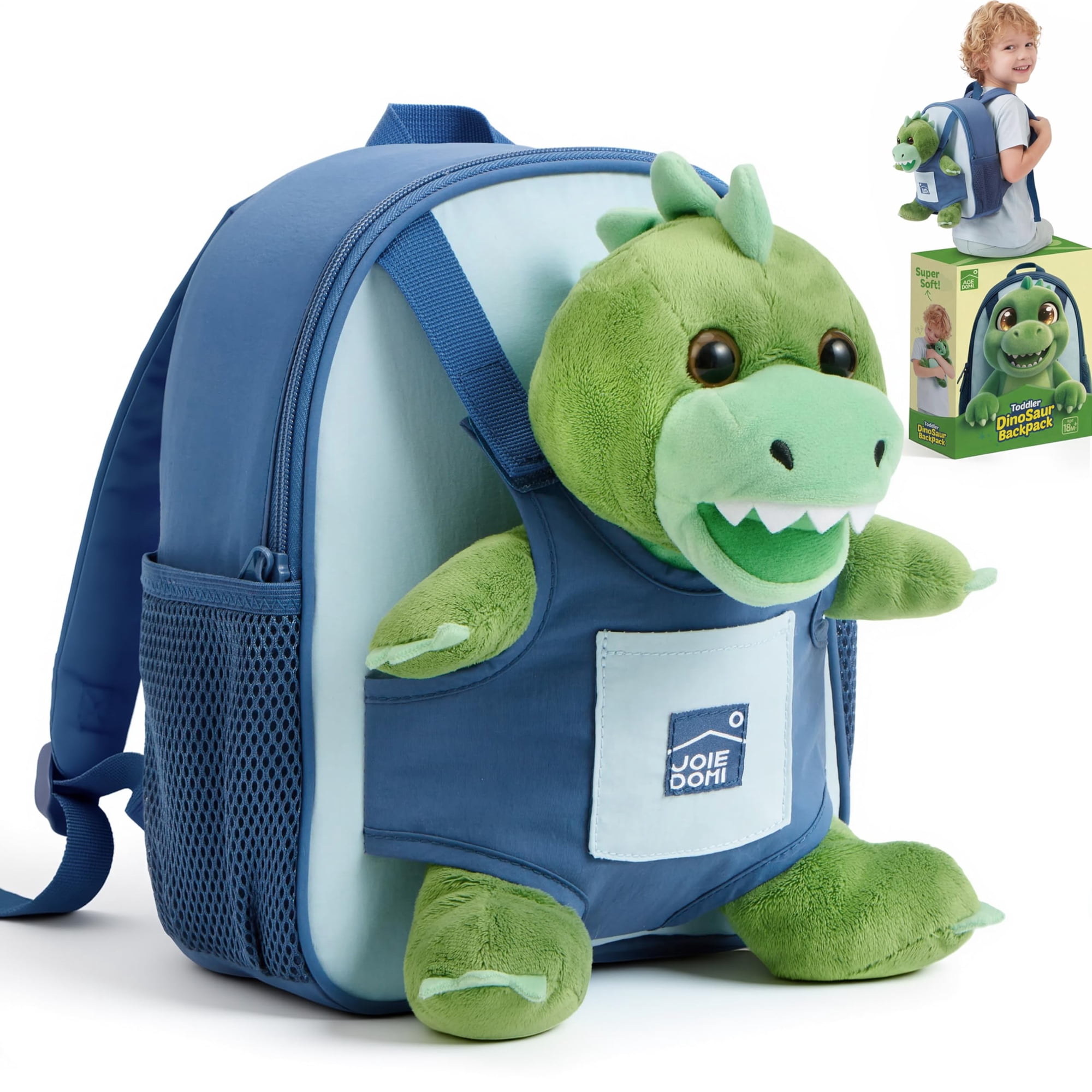 Joyfy Toddler Backpack with Dinosaur Toys for 2 3 Year Old Boys, Soft Plush Dinosaur Stuffed Backpack with Detachable Toy for 2 Year Old Boy Birthday Gift, Perfect for Daycare Preschool Travel
