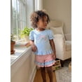 thumbnail image 4 of BemeyourBBs Toddler Baby Girl Summer Clothes Cute Infant Baby Girl 2 Pieces Outfit Princess Car High Heel Shoes Embroidered Puff Short Sleeve TShirt Tops and Shorts Set, 4 of 9