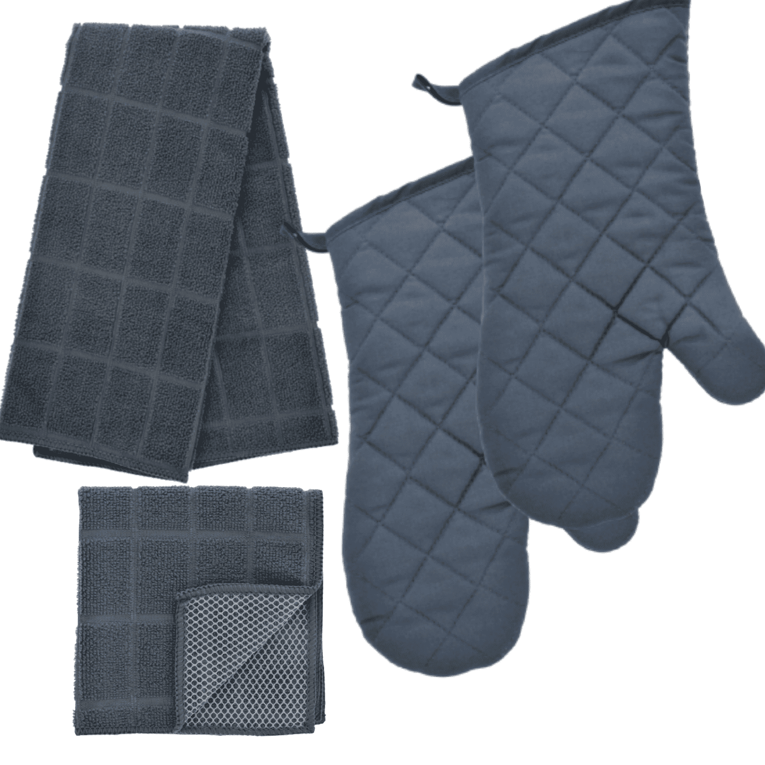 Towel Dishcloths Oven Mitts 5 Piece Set Gray Stainless Steel Kitchen