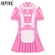 thumbnail image 2 of Uniforme de sirvienta traviesa para mujer, ropa para discoteca, vestido de Cosplay de sirvienta de charol brillante, adornos con volantes, delantal con lazo, vestido acampanado con mangas abullonadas, 2 of 5