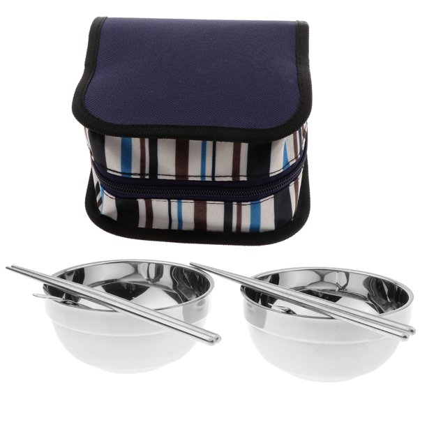 Juego de cubiertos de viaje de utensilios de acero inoxidable Cajas de cubiertos de camping - se describe + se describe, Juego de piezas azul (2 tazones + 2 palillos + 2 s) Baoblaze Juego de cubiertos para camping