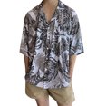 thumbnail image 1 of Camisas Cuello De Hombre Camisa de vestir vintage con botones de manga corta hawaiana de playa con estampado floral suelto para hombre (White, XL), 1 of 5