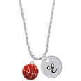 thumbnail image 1 of Delight Jewelry Silvertone Large Enamel Basketball Silvertone Script Initial Disc - E - Charm Necklace, 20"+3", 1 of 4