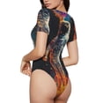 thumbnail image 3 of Haiem Astronaut Cosmic Rainbow Women's Crew Neck Short Sleeve Bodysuit Tops Stretchy Slim Basic-Large, 3 of 8
