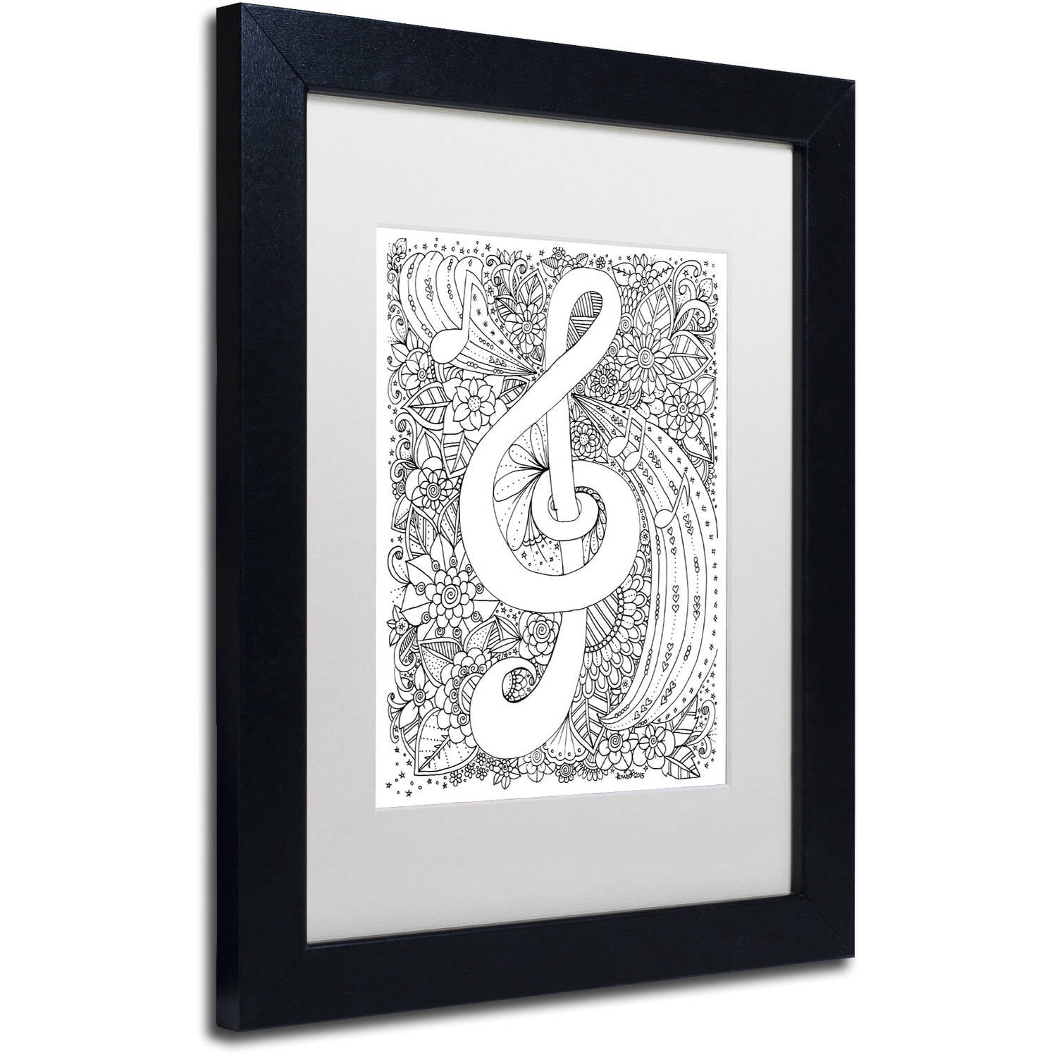 Trademark Fine Art "J-Clef Doodle" Canvas Art by KCDoodleArt White Matte, Black Frame