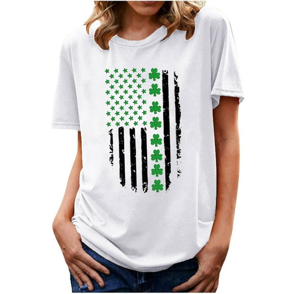 BLVB St Patricks Day Women Crewneck Short Sleeve Summer T-Shirt Casual Basic Shamrock Clover Printed Tee Tops