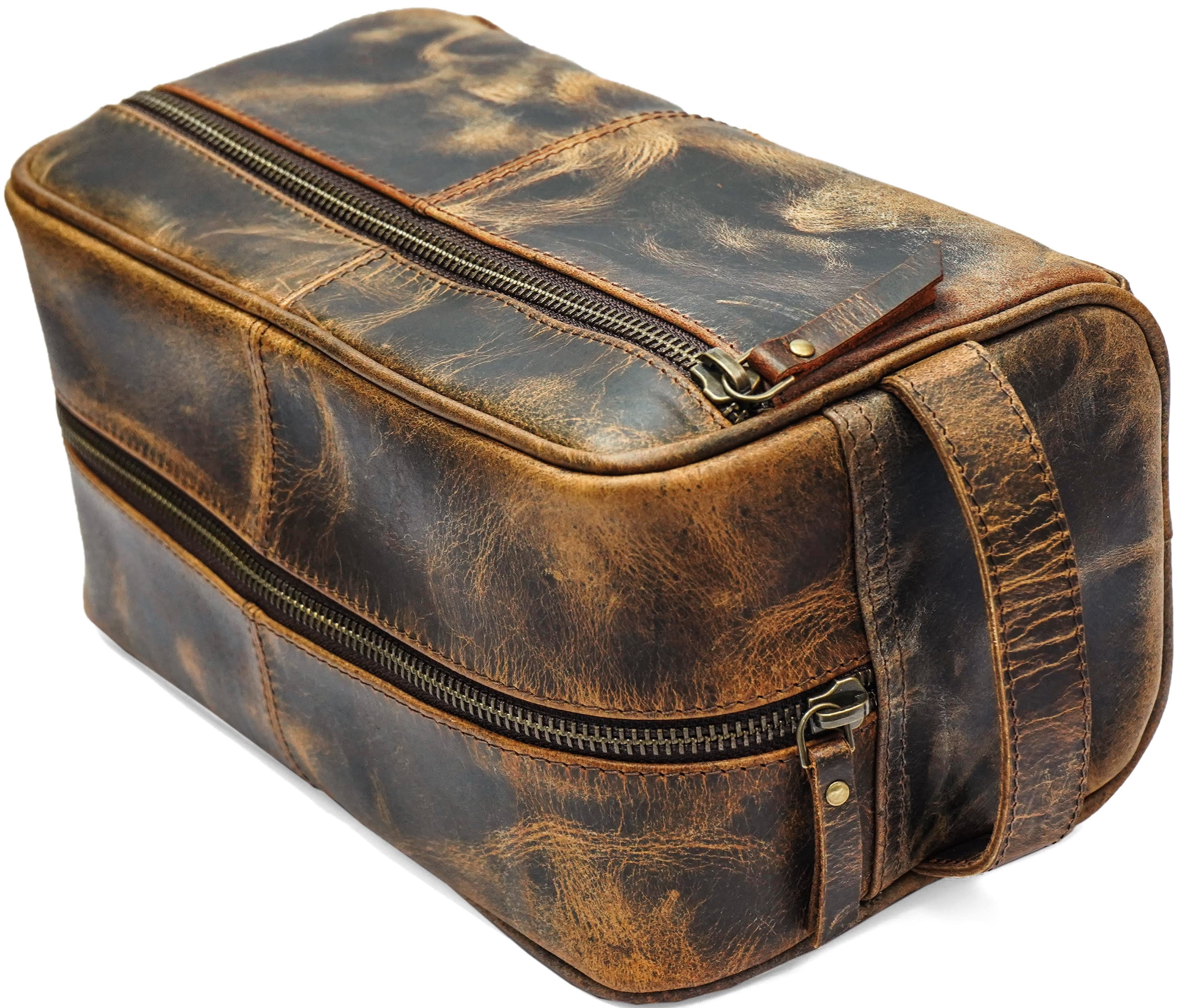 Jaald Leather Toiletry Bag Dopp Kit for Men & Women Travel Groomsmen Gift Makeup Organizer Zippered Cosmetic Pouch Toiletries Storage Case