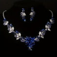 thumbnail image 3 of Bridal Jewelry Ladies Wedding Dress Wedding Accessories Royal Blue Leaf Shaped Flower Rhinestone Necklace Earring Set Wedding Set Chain Stage Performance Necklace, 3 of 4