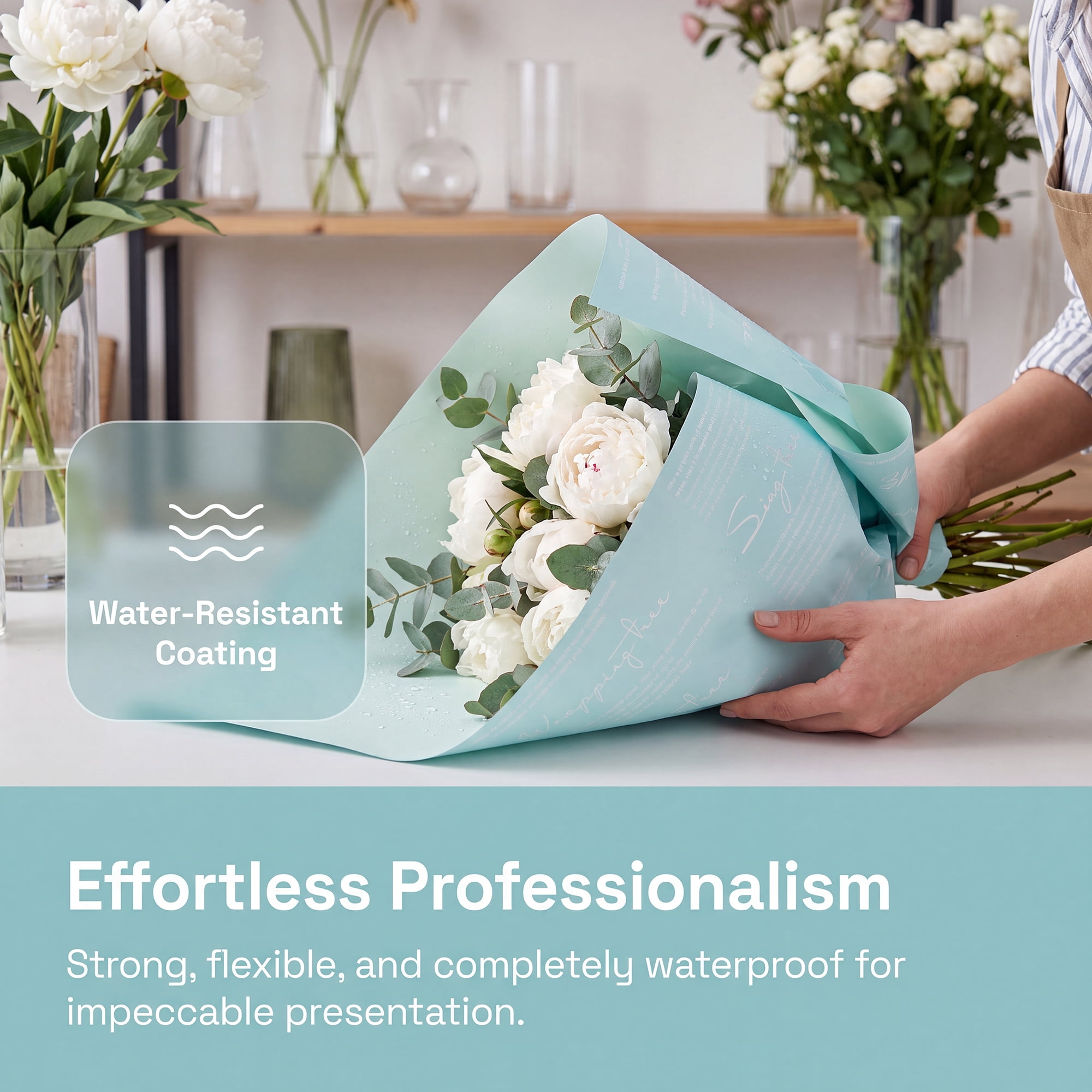 Unique Bargains Waterproof Gift Wrap Paper for Bouquets and Gifts Sky Blue 22.4"x 22.4"