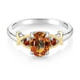 thumbnail image 3 of Gem Stone King 925 Silver and 10K Yellow Gold Ecstasy Mystic Topaz and Red Garnet Ring for Women (1.60 Cttw, Oval 8X6MM, Gemstone Birthstone, Size 9), 3 of 6