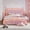 Pink + Upholstered + Full, variant on Twin Size Upholstered Platform Bed with Curve Shaped and Height-adjustbale Headboard,LED Light Strips,White