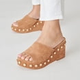 thumbnail image 4 of FSJ Women Classic Round Open Toe Wedge Platfrom Heels Slide Sandals Studded Metal Rivets Slip On Mules Summer Casual Dress Shoes Size 9 Brown, 4 of 4