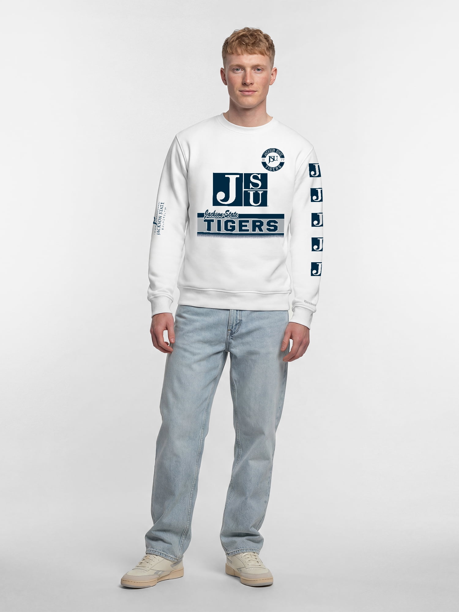 Jackson State Tigers Reebok Mens White Crew Sweatshirt